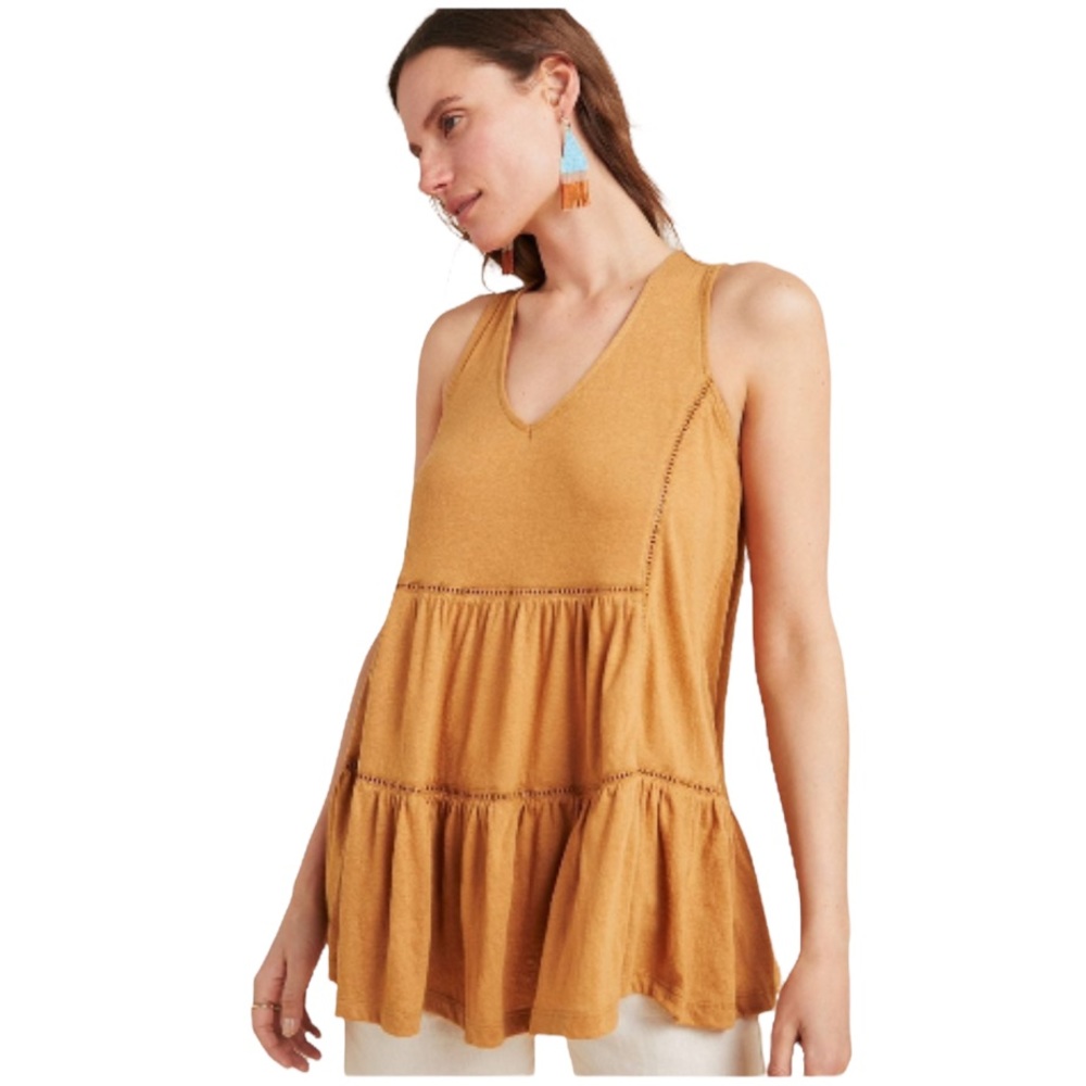 Anthropologie Malaga Tunic Ochre Top Sleeveless Size Large - Picture 1 of 6